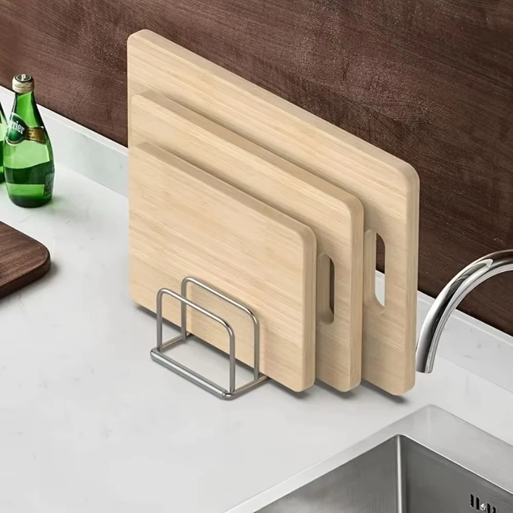 1pc Space-Saving Stainless Steel Pot Lid and Cutting Board Organizer Combo - Heavy-Duty Countertop Rack, kitchen organizer 1
