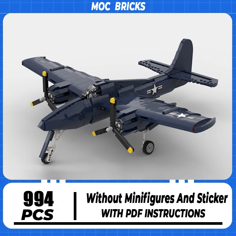 

Moc Building Blocks Military Series1:35 Scale F7F-3 Tigercat Model Technology Aircraft Bricks DIY Assembly Fighter Toys