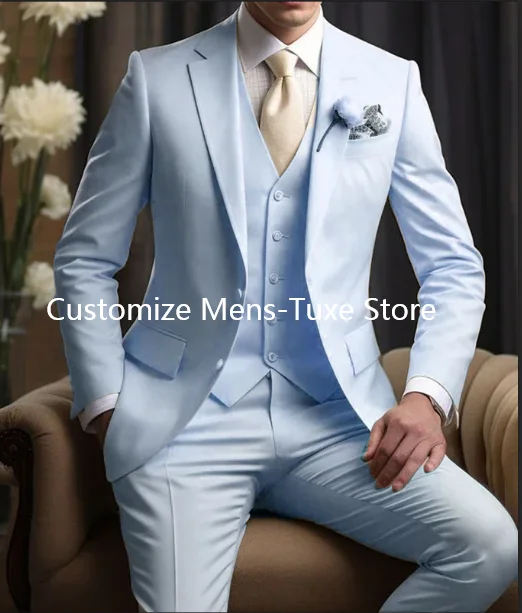 Abiti da uomo eleganti da sposa Blazer Slim Fit 3 pezzi Giacca Pantaloni Gilet Costume di lusso Homme Festa formale Abbigliamento maschile - immagine 2