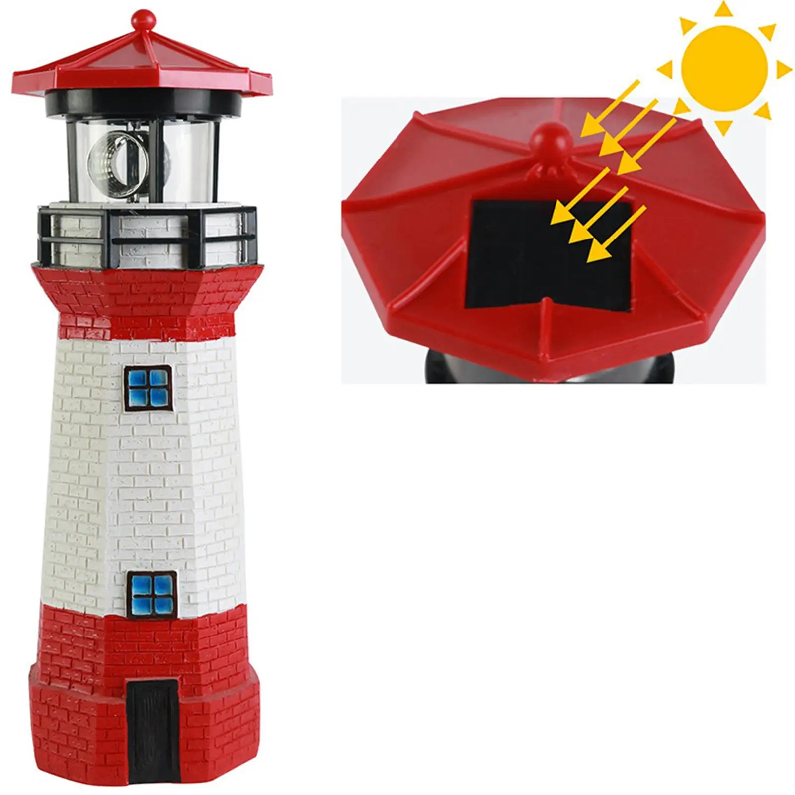 Solar Lighthouse Garden Statue Resin Figurine Lighthouse Sculpture Solar LED Lamp for Yard Outdoor Decor Backyard Lawn Patio
