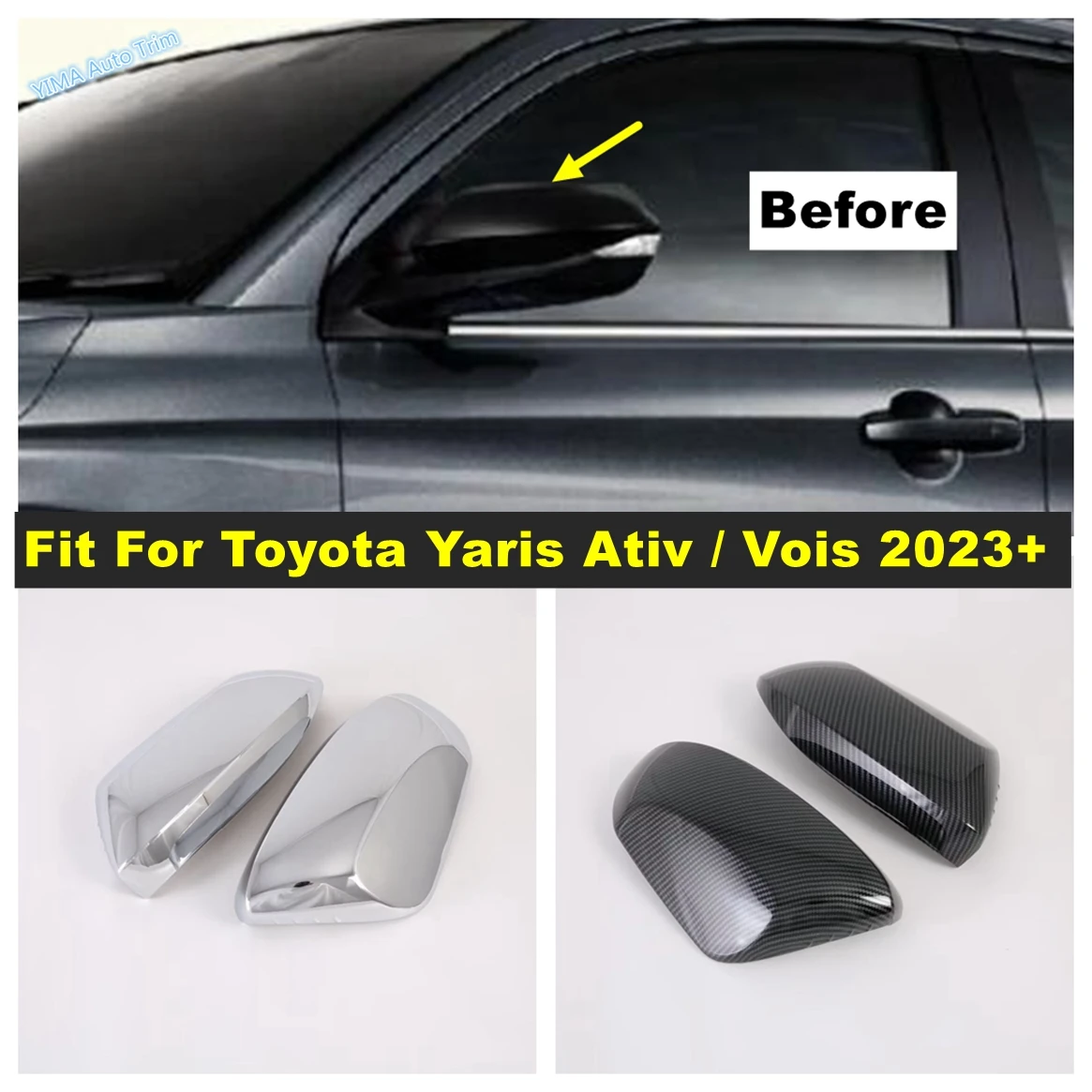 

Door Side Wing Rearview Mirror Case Side Mirror Chrome Cover Fit For Toyota Yaris Ativ / Vois 2023 2024 Car Exterior Accessories