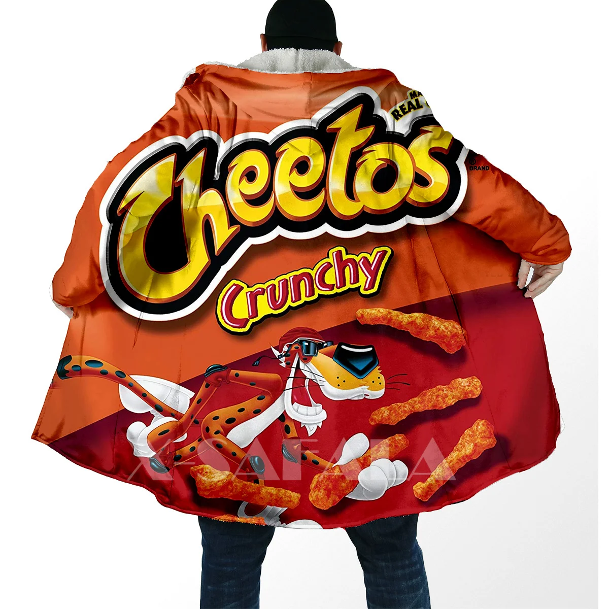 Funny Food Snack Cheetos All Over 3D Printed Thick Warm Overcoat Coat Hooded Cloak for Men Windproof Fleece Unisex Casual-3 5