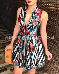 Vestido sin mangas estampado con escote en V profundo 2022
