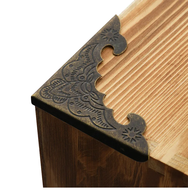 12PCS Antique Brass Jewelry Gift Box Wooden Corner Protector Guard For Home Decorative Corners Brackets Box Angle Protect Cover
