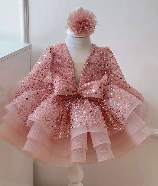 Pullu boncuk çocuk doğum günü partisi elbisesi ışıltılı kız düğün parti  elbise puf çiçek kız elbise sevimli bebek elbise ilk elbisesi - AliExpress