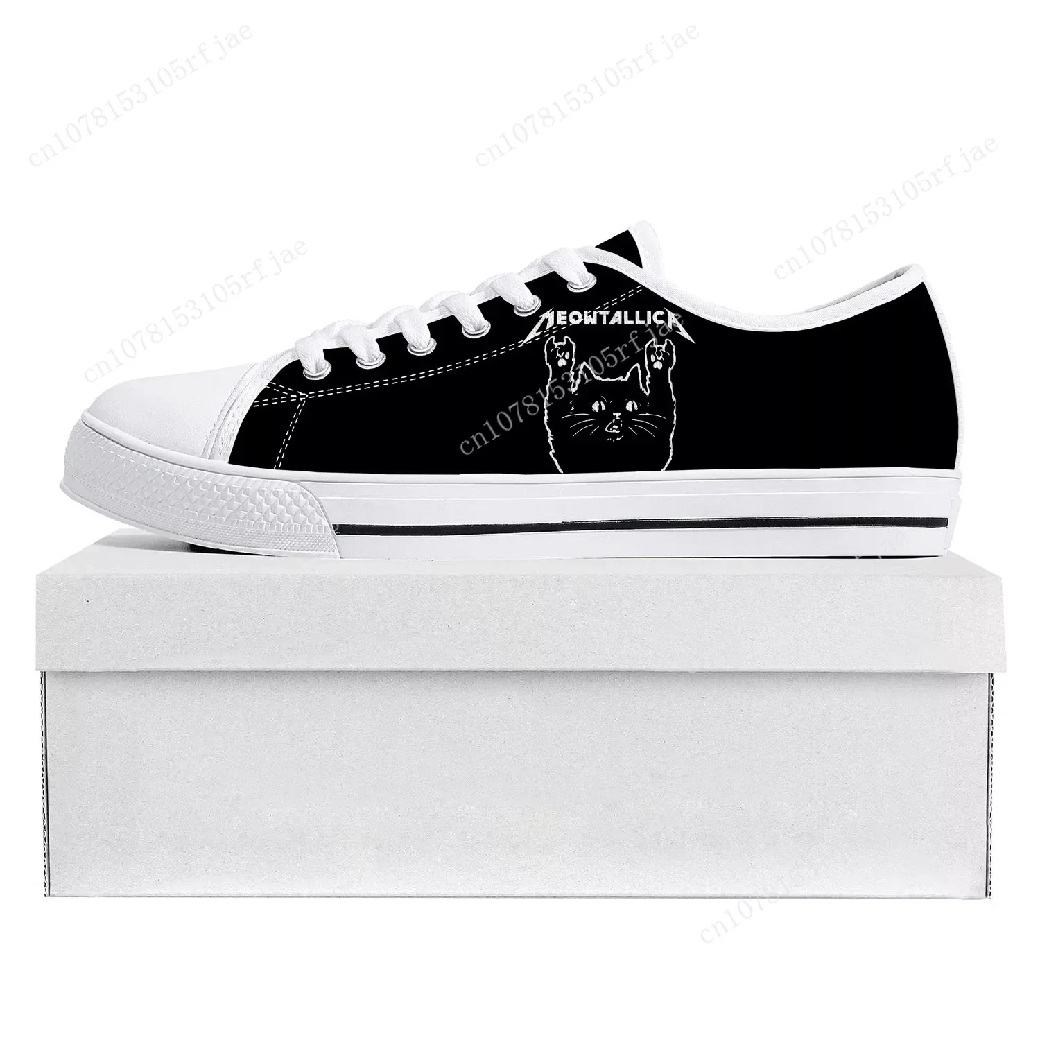 Cat Meowtallica Rock Band Pop Low Top High Quality Sneakers Mens Womens Teenager Canvas Sneaker Casual Couple Shoes Custom Shoe