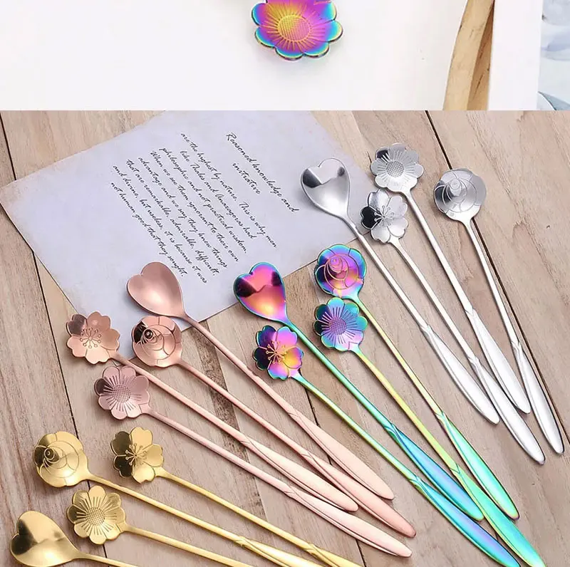 4-teiliges Blumen-Teelöffel-Set, Niedliche Kaffeelöffel, Eiscreme-Dessert-Kuchenlöffel, Geschenk-Besteck, Edelstahl-Tischbesteck-Zubehör – Detail 2