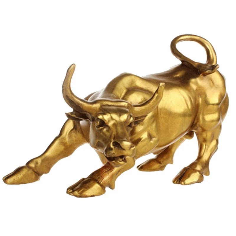 

2X Feng Shui Fortune Brass Bull Statue, Sculpture Home Decoration Golden Copper Bull Represents Good Luck Of Career