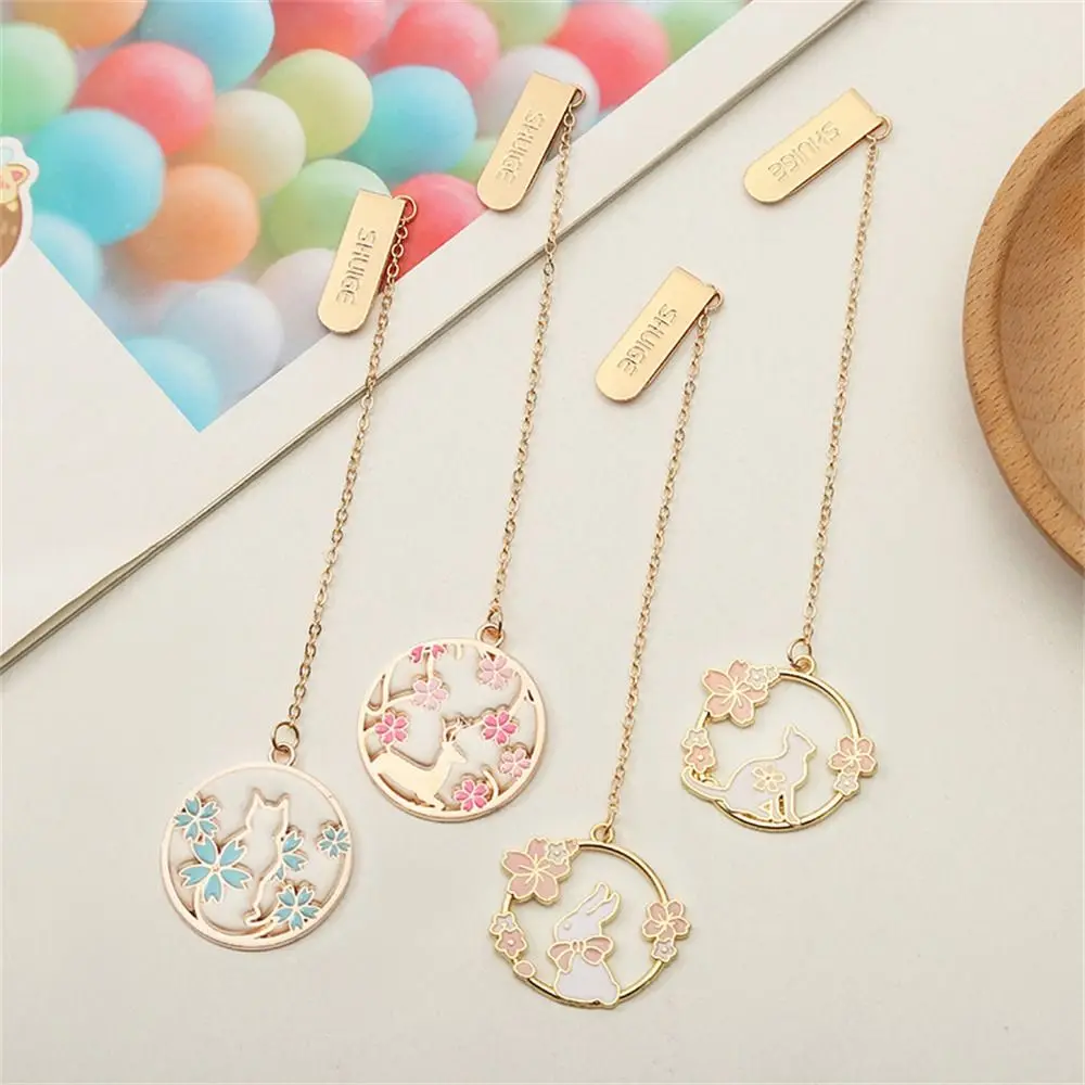 

Cherry Blossom Bookmark Creative Pet Design Page Sign Book Clip Alloy Chain Rabbit Pendant Bookmarks School Supplies