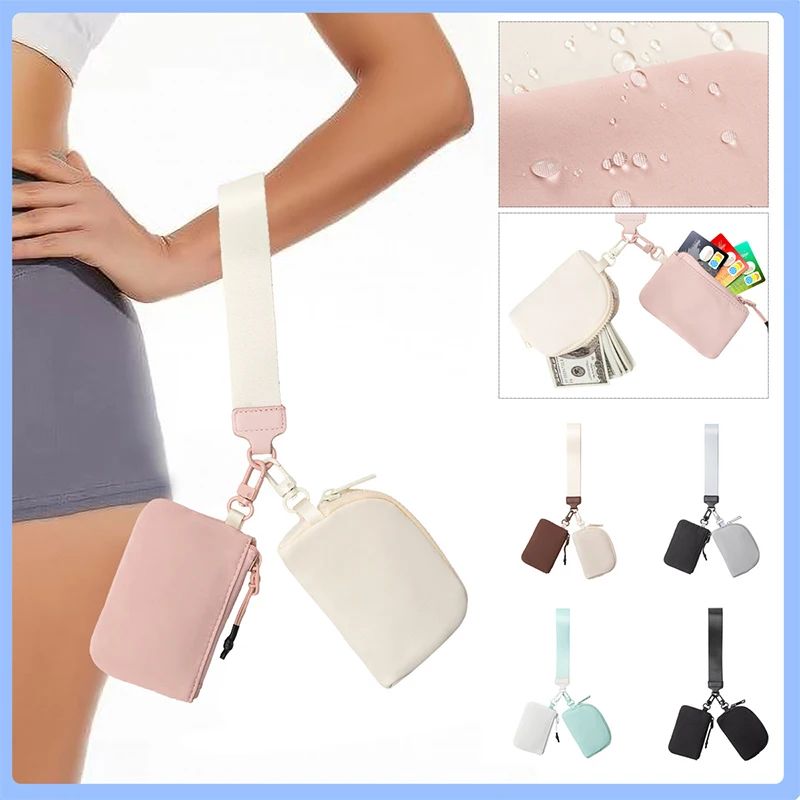 

Double Pouch waterproof Keychain Wallet Wristlet Bag Zipper Coin Purse Women Portable Detachable Handbag