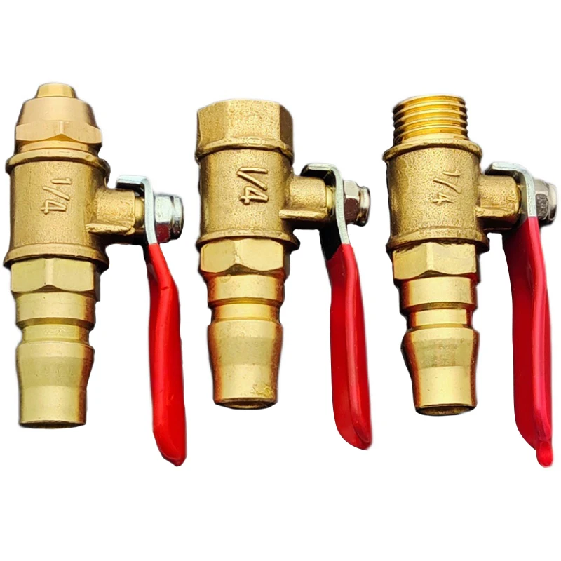 

C-type Quick-plug Red Handle Small Ball Valve Switch 1/4" DN8 Brass for 8mm Trachea Internal and External Threads
