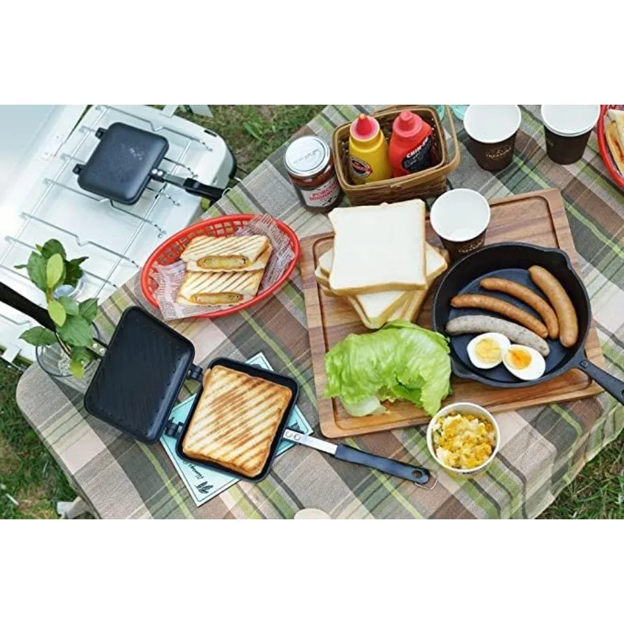 NonStick Panini Press Hot Sandwich Maker with Aluminum Flip Grill and Handle for Home Use and Outdoor Camping Adventures Ideal