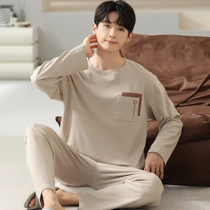 Pure Cotton Pajamas Suit Men Autumn Winter Long-sleeved Korean Version Sleepwear Male Cartoon Loose Loungewear