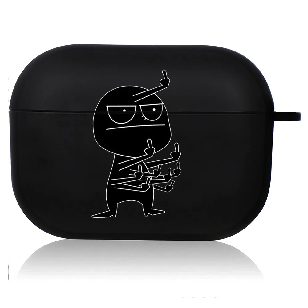 Creative Line Art Black Airpod Case - Cute Cartoon Design