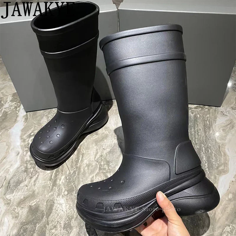 

Luxury Knee High Tube Rain Boots Women EVA Thick Sole Water Proof Non-slip Casual Knight Boots Men Spring Autumn Plus size 35-45