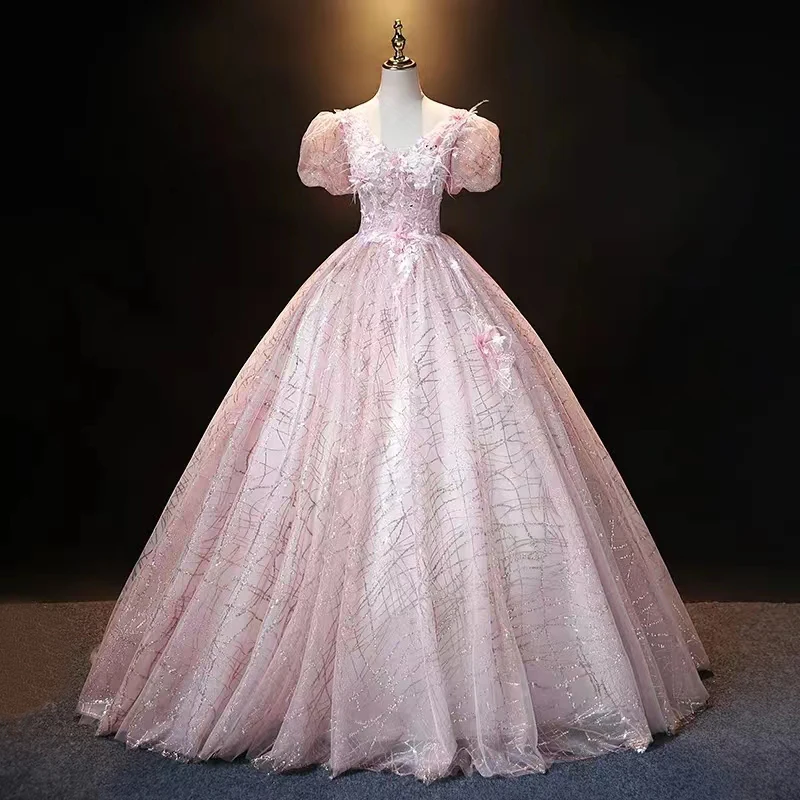 

Женское платье с цветочным 3D принтом, Розовое Бальное Платье до пола с V-образным вырезом и открытой спиной, для выпускного вечера и свадьбы, 15 лет, 2023