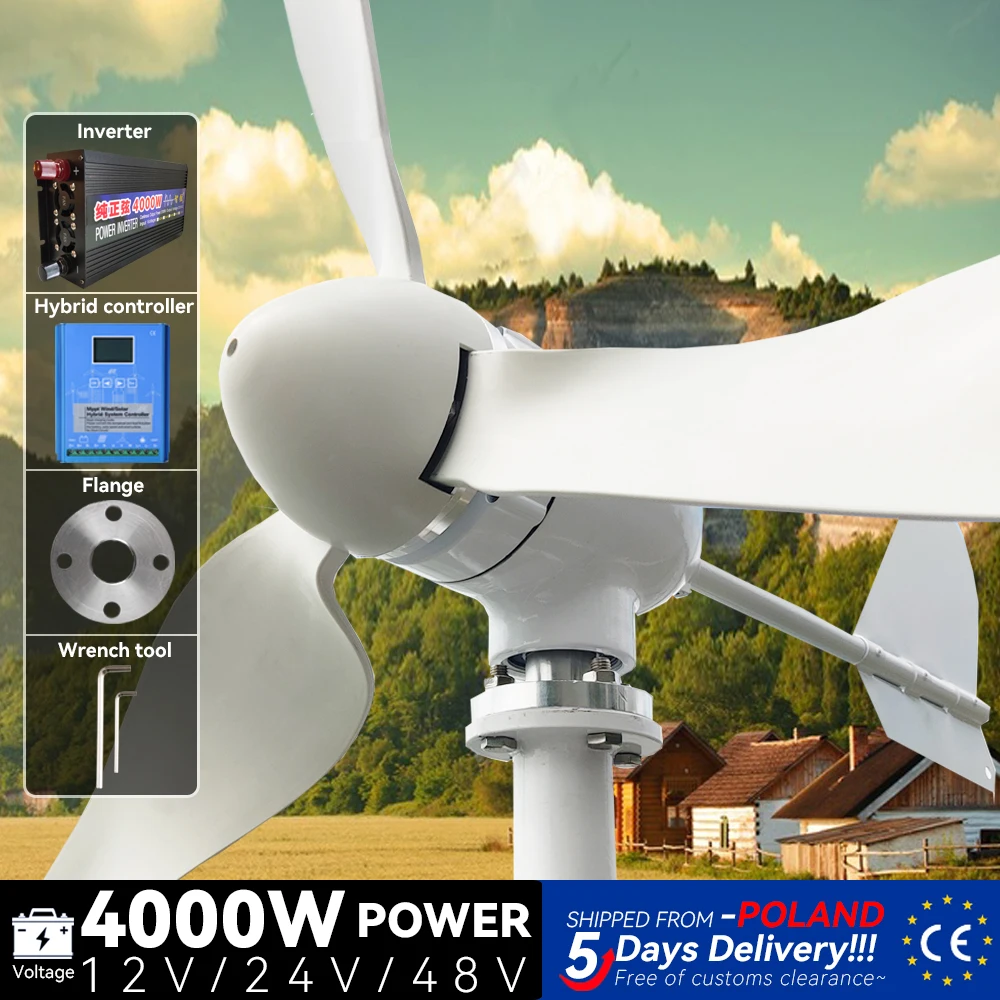 

Wind Turbine Generator 4000W 6000W 4KW 6KW 12v 24v 48v Dynamo MPPT Charge Windmill Power 3 Blade With Off Grid System Homeuse