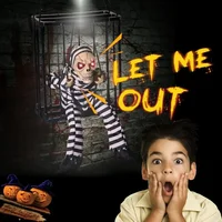 Halloween Scary Skeleton Prisoner Talking Let Me Out with Light Animatronic Prank Speaking Props Hangable Ghost Halloween Decor 5