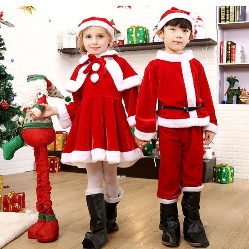 Disfraz de Papá Noel para niños, ropa roja de Navidad, conjunto de