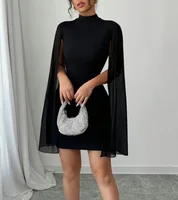2025 Cross border European and American Women's Round Neck Pit Bar Pearl Chiffon Cloak Wrapped Hip Dress for Women - Image 2