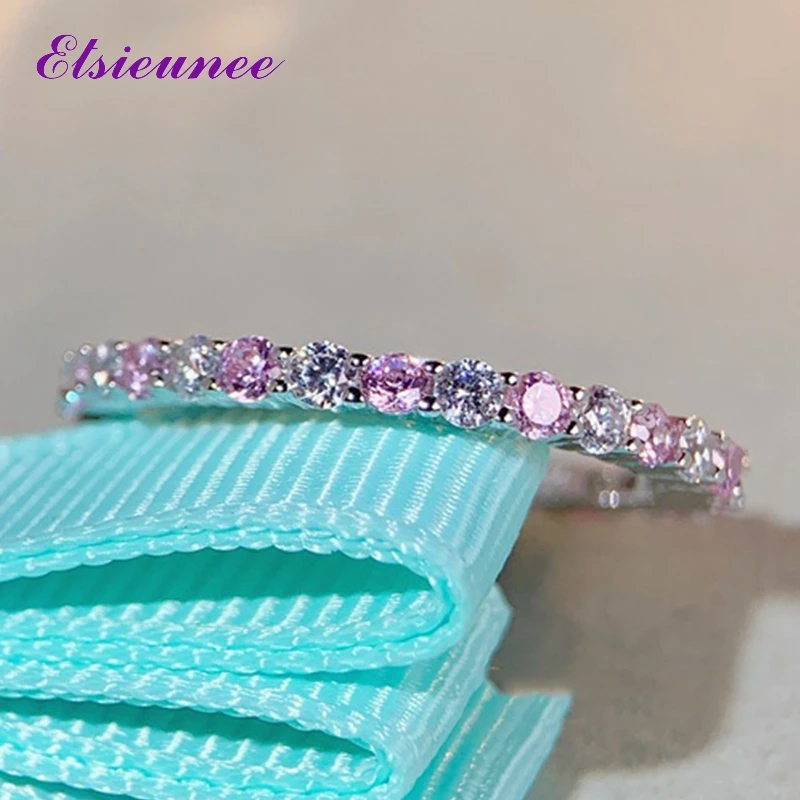 Wedding Rings Round Rings Silver Ring Womens Ring Couple Rings Finger Rings Jewelry Rings Ring Jewelry ELSIEUNEE 925 Sterling Silver 0.2CT Round Cut Sapphire Emerald Diamonds Wedding Bands Engagement Ring Fine Jewelry Gifts