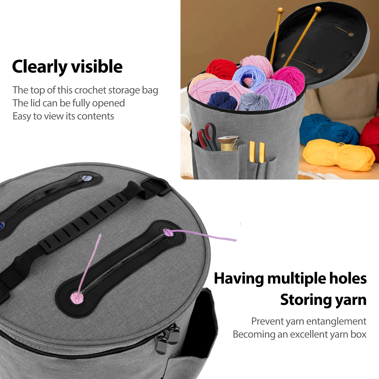 Knitting Tool Storage Bag Yarn Crochet Organizer Tote Bag Large Capacity Portable with Front Yarn Needles Hooks Pocket for Knitting Tool Organizer