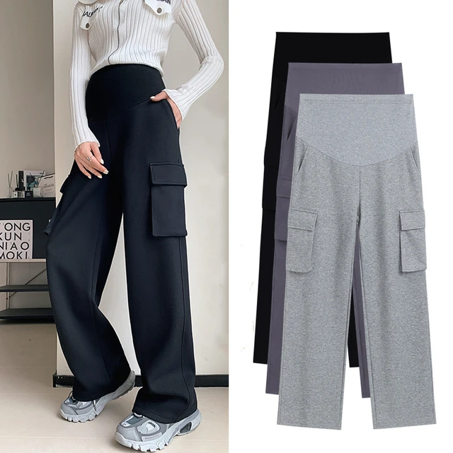 Maternity Spring Autumn Cargo Wide Leg Pants Clothes For Pregnant Women  2024 New Solid Pregnancy Casual Plus Size Trousers