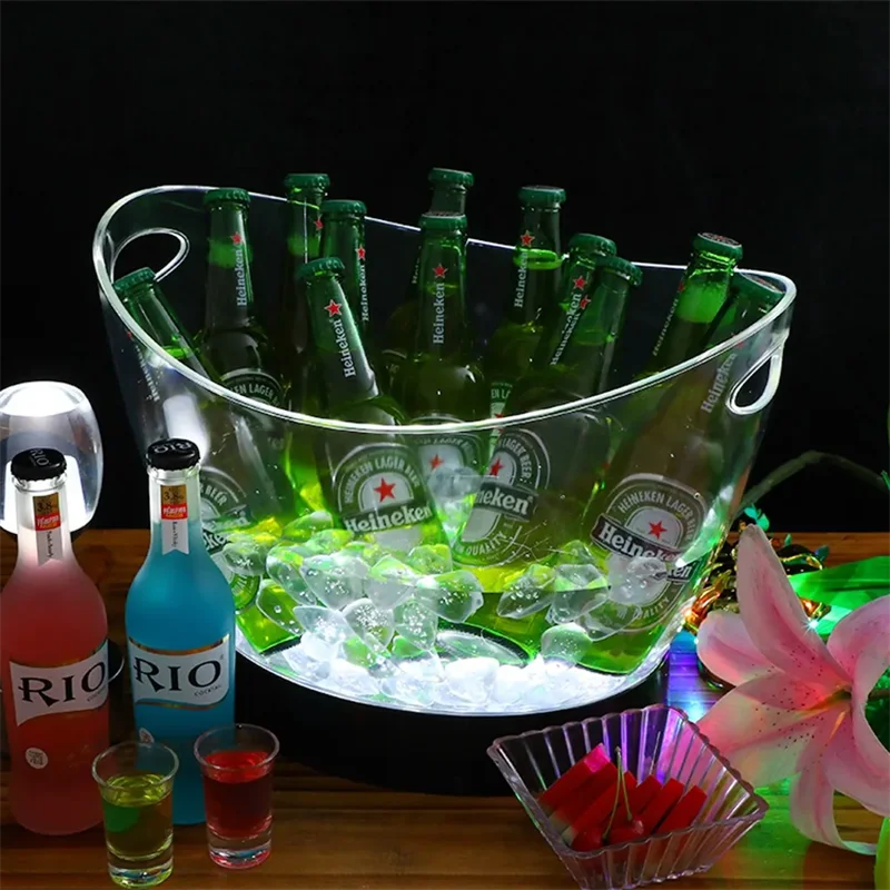 Transparent Acrylic Barrel Luminous Ice Cube Storage Buckets Bar Beer Ice Bucket Container Light Up Champagne Can Wine Bucket