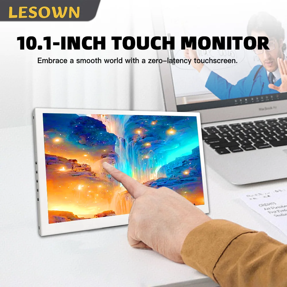 LESOWN 10.1인치 추가 모니터 1024x600 IPS 터치/비터치 컴팩트 여행용 모니터 노트북 확장 화면 (윈도우, 맥 OS 호환)