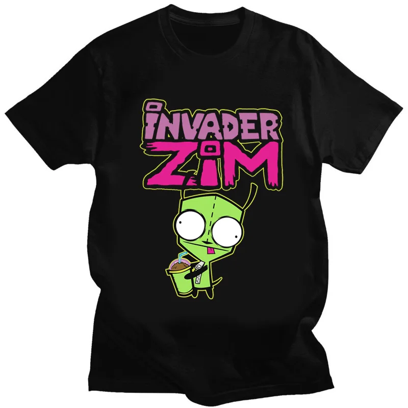 Cute Cartoon Invader Zim Invader Gir Graphic Tshirt Zim Image T Shirt Uomo Donna Retro Tee Shirt Fashion Shirt Streetwear Top