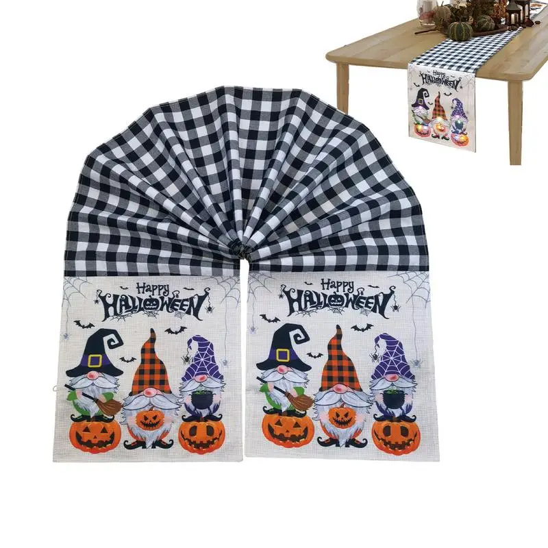 

Halloween Gnome Table Runner Halloween Kitchen Table Decoration With Lights Plaid Halloween Kitchen Table Decoration