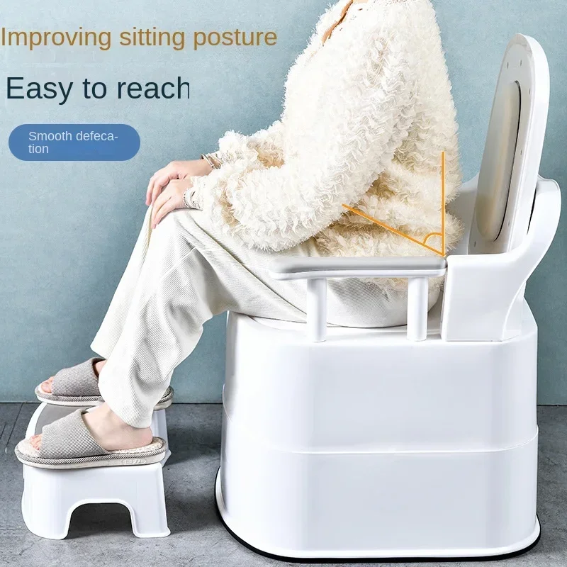 Portable Toilet with Higher BackrestSoft PU Cushion for Pregnant Women and ElderlyComfortable Indoor Seat Portable Commode Chair 2
