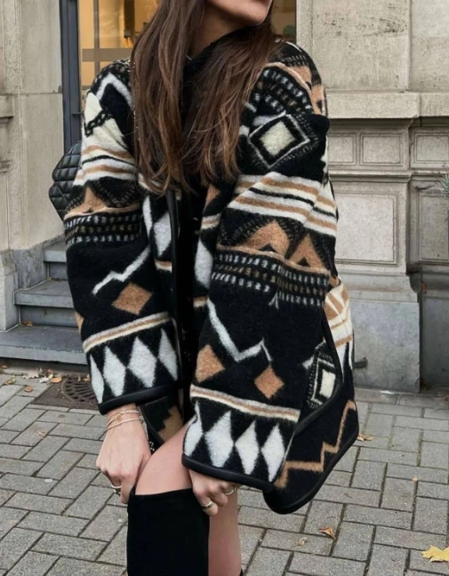 

Jackets for Women 2023 Winter New Fashion Casual Versatile Thick and Warm Printed Woolen Short Coat Female Outerwear Chic Tops