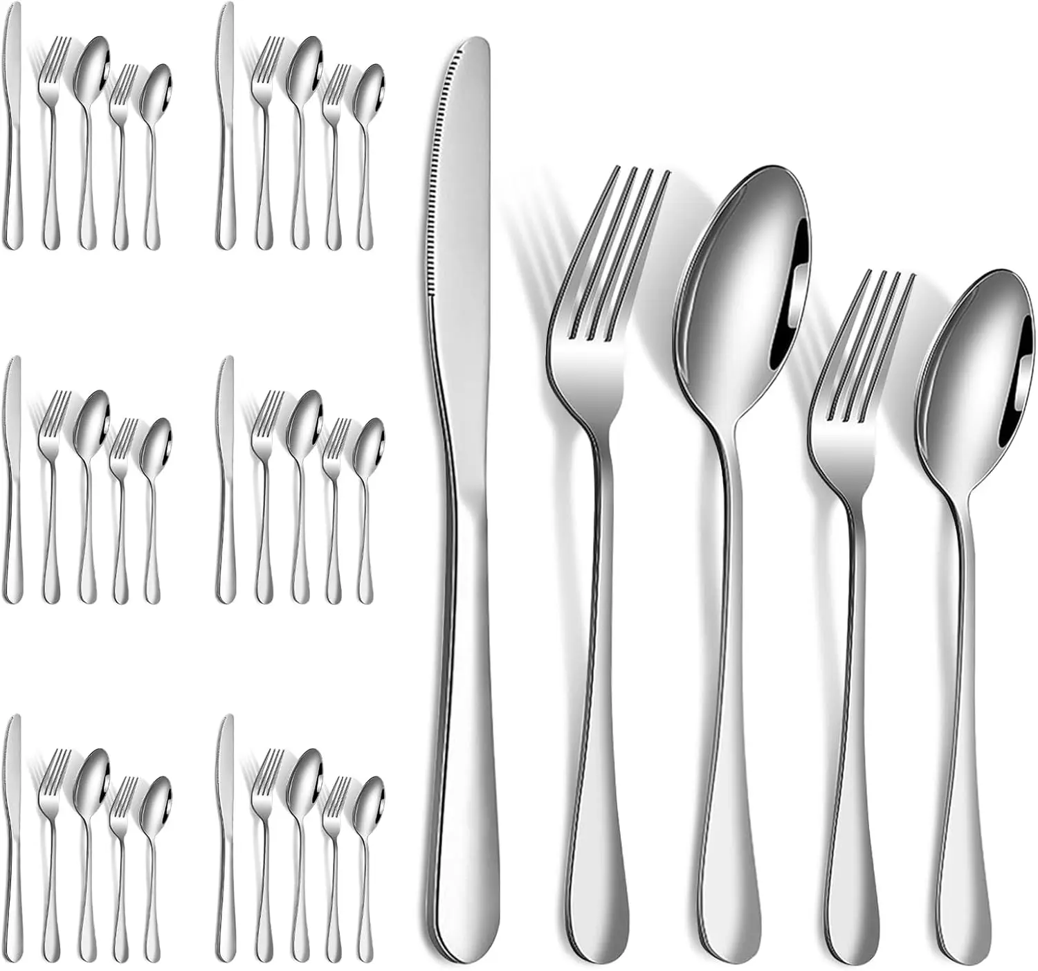 Juego de Cubiertos de Acero Inoxidable, 30 Piezas, Diseño Moderno, Incluye Cuchillo, Tenedor, Tenedor