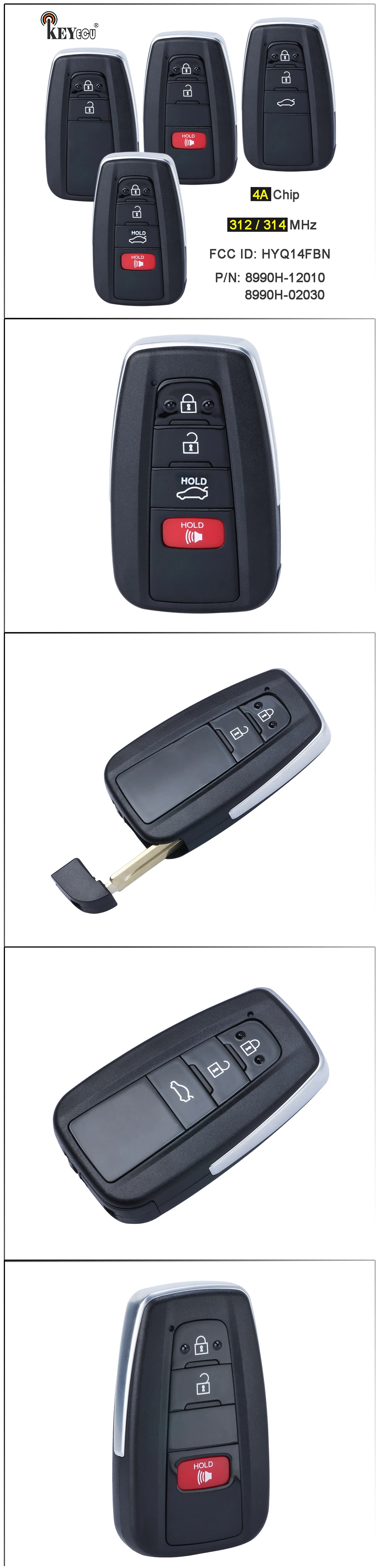 Keyforkess 312MHz / 314.3MHz 4A Chip ID FCC: HYQ14FBN Board: 231451-2000 Smart Card Remote Key Fob per Toyota Corolla 2019 2020 2021 - Se03f1001b2f3457da0e9d165e65dec26e
