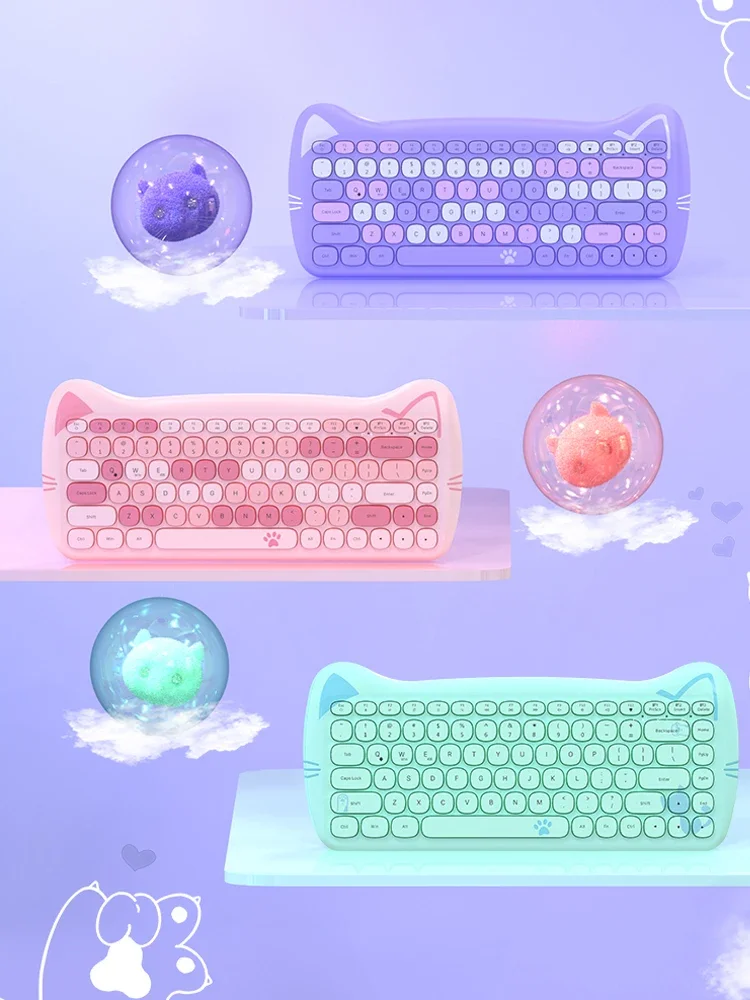AJAZZ 3060i 블루투스 키보드, 84 키, 휴대용 무선 모자, 여아용 귀여운 선물, PC 데스크탑용