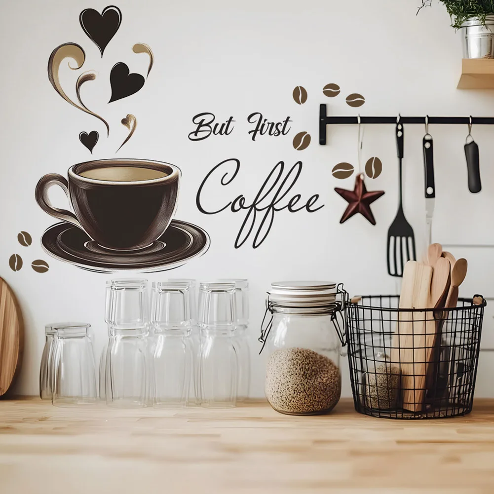 Coffee Cup Sticker 30*20cm Creative Pattern Wall Stickers Brown DIY Cafe Restaurant Living Room Home Decoration wall stickers
