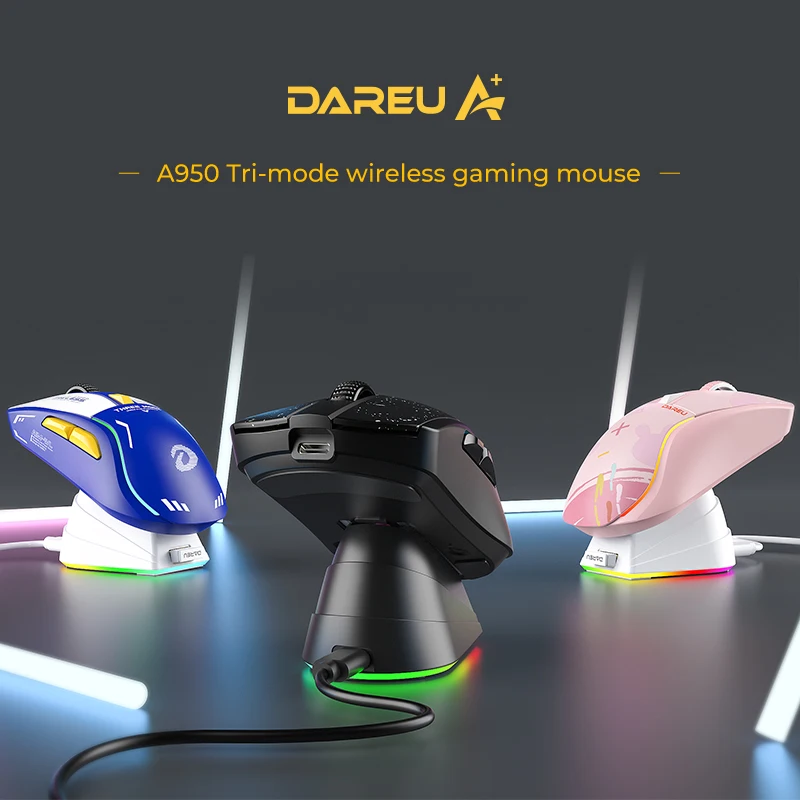 Dareu pc Gaming Mouse Tri-modo Conectar Bluetooth Wired 2.4g sem Fio Ratos com Base de Carregamento Kbs Botões para Portátil Gamer - Imagem 2