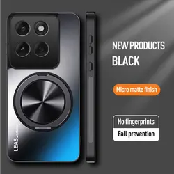 Magnetic Matte Shockproof Case with 360° Rotating Ring Holder for Motorola Moto G55 (Black)