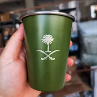 The national emblem of Saudi Arabia logo Simple design 304 Stainless Steel Beer Mug Outdoor Camping Coffee Mug Wholesale 345ml 1
