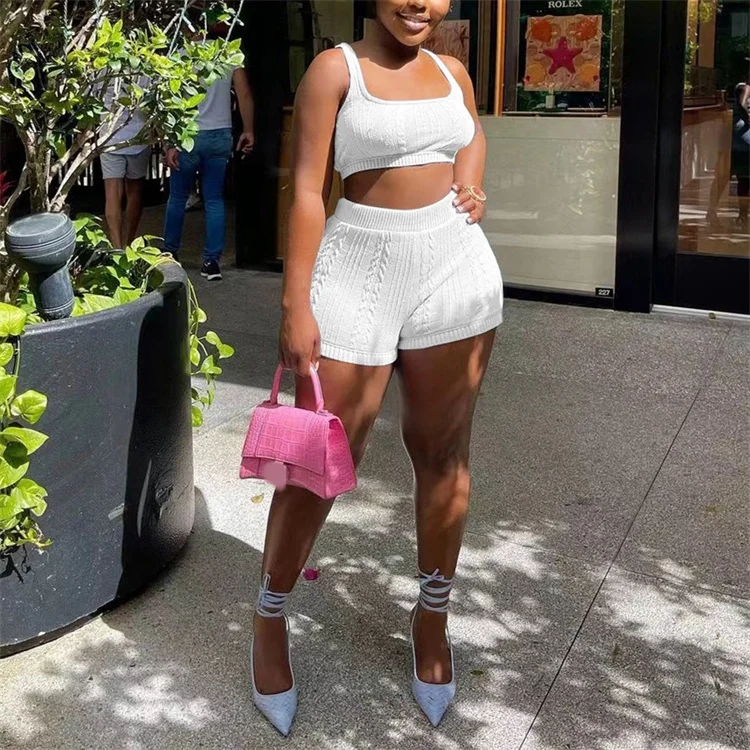 Knit Fashion Women's Set Soild Tank Top and Shorts Suit 2024 Summer Chic Two 2 Piece Set