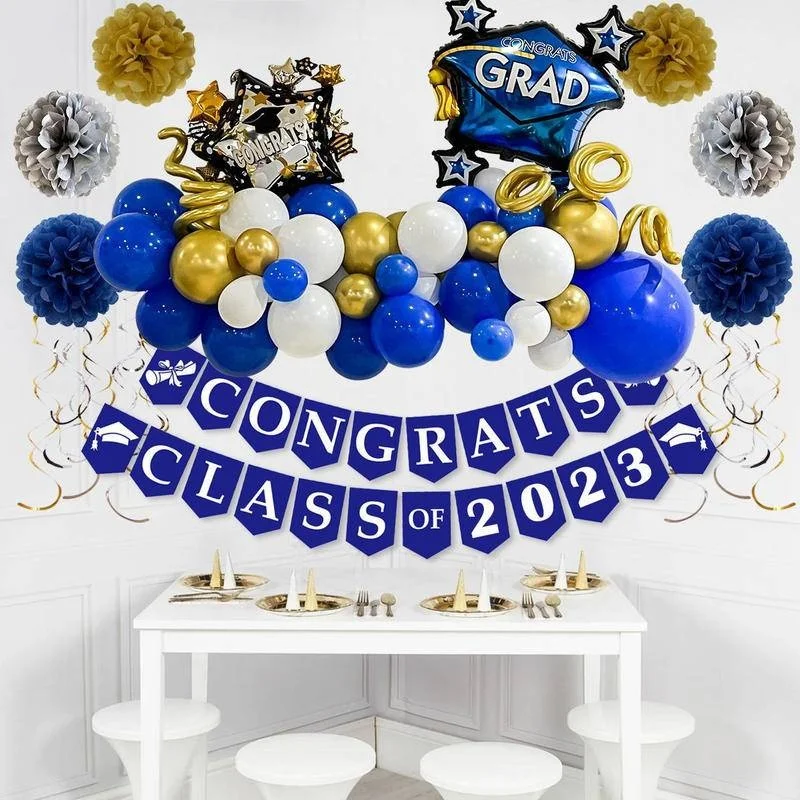 

1 Set Balloon Decoration Supplies 2023 Graduation Season Balloons Banner Large Latex Balloons Congrats Grad Banner Pattern Foil