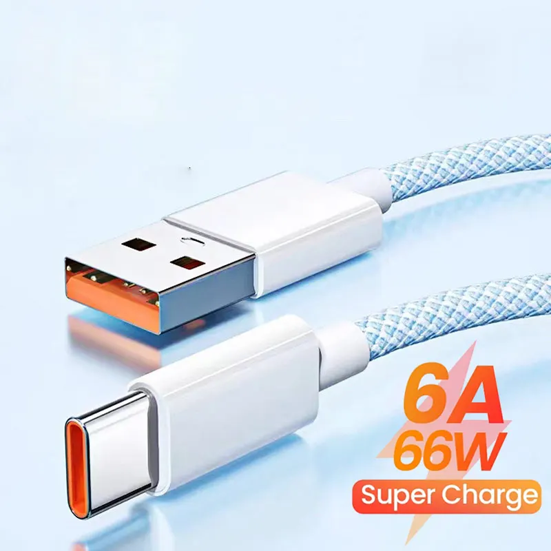 

6A 66W USB Type C Fast Charging Cable QC 3.0 Braided Data Cord For Huawei Xiaomi 14 Redmi 13 Samsung S23 Oneplus 11 POCO X5 F5