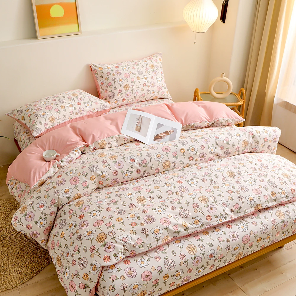 

Home bedding set Classic Pink flower duvet cover pillowase, FR king US twin UK queen AU single size (no bed sheet)