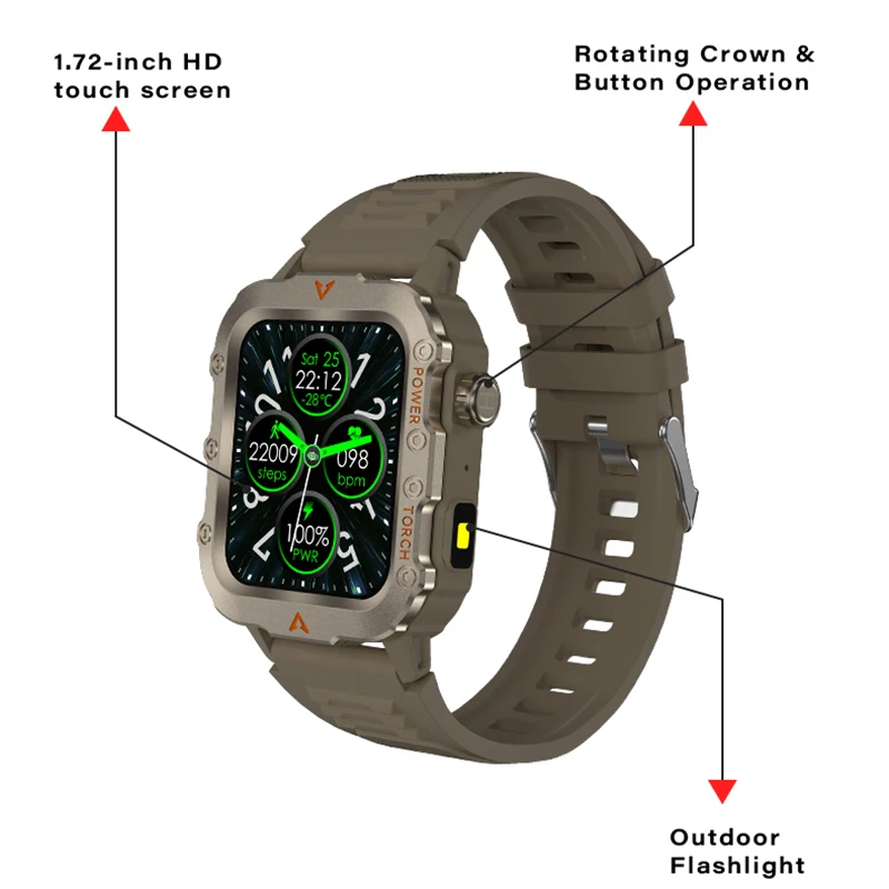 Flashlight Smartwatch Fitness Clock Health Monitor Waterproof Smart Watch Bluetooth Call Sports Watches for Man IOS Android 2025