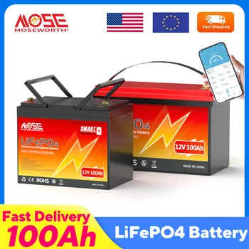 MOSEWORTH LiFePO4 12V 100Ah Battery Pack 12.8V Lithium Battery 8000+ Cycles With Bluetooth BMS Grade A For Boat RV Campers 1