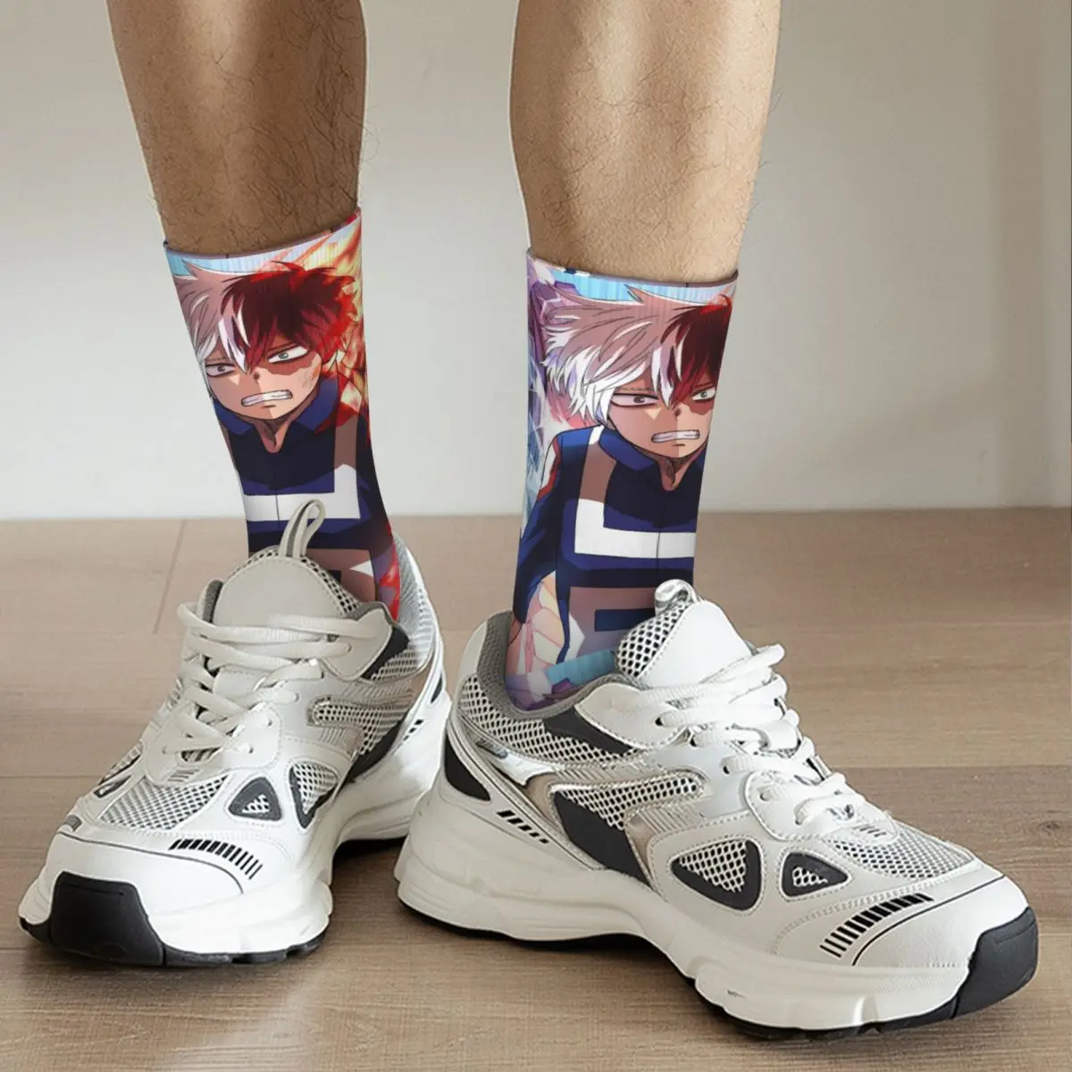 Funny compression Sock for Men Cry Hip Hop Harajuku My Hero Academy Youth Blood Happy Seamless Pattern Printed Boys Crew Sock