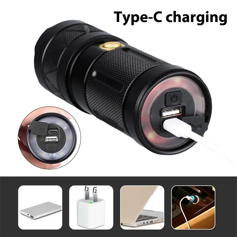 Mini LED Flashlight Portable USB Rechargeable Telescopic Zoom High Brightness LED Torch for Outdoor Camping