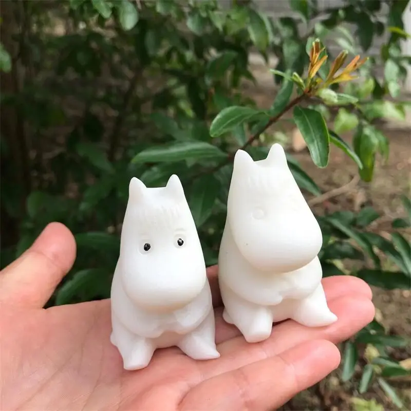 Natural Gemstone White Marble Jade Hippo Carving Healing Crystals Animals Figurines Reiki Home Decoration 2pcs 5