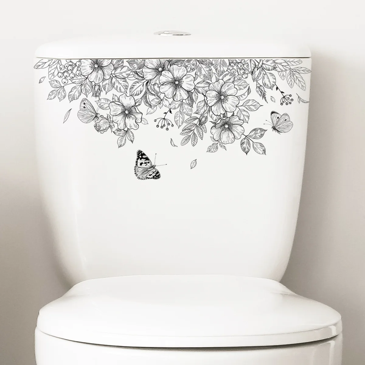 T248# Plain Flower Butterfly Toilet Sticker Bathroom Toilet Cover Sticker Wall Stickers Wc Accessories For Home Decoration